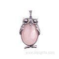 Charm Rose Quartz Owl Pendant Alloy Pendant Necklace Making for Decoration Accessory